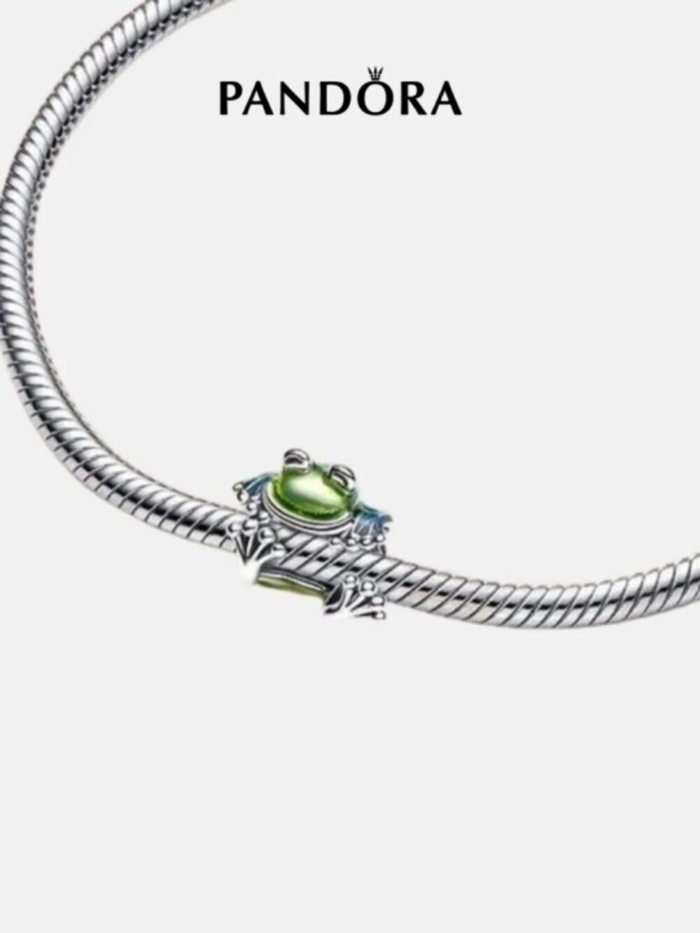 Pandora Silver Bracelet with Green Frog Enamel Charm